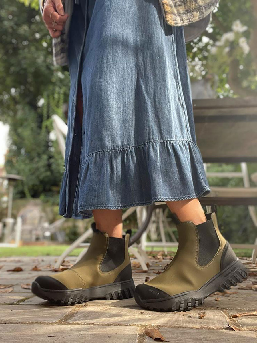 Woden Magda Rubber Track Boot - Dark Olive/Black