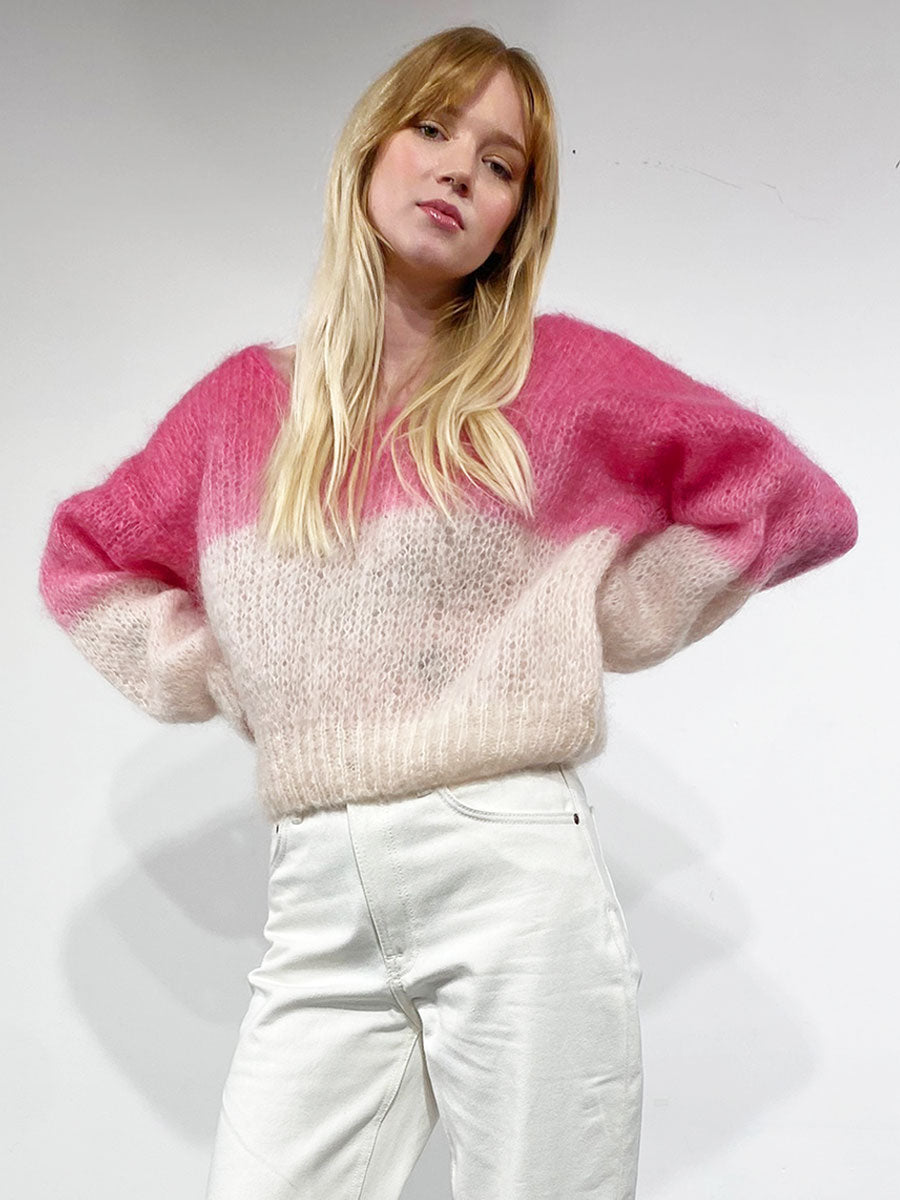 Americandreams-Milana 2-Tone Mohair Jumper - Pink/White