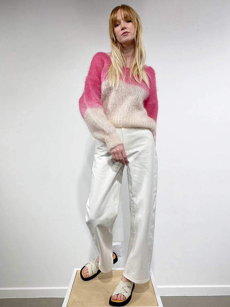 Americandreams-Milana 2-Tone Mohair Jumper - Pink/White