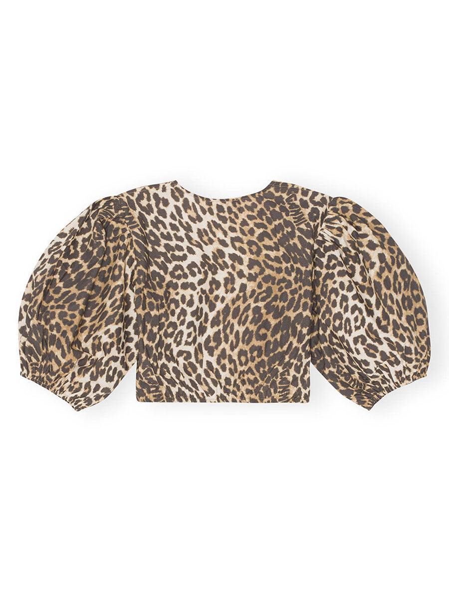 Ganni Printed-Cropped-Zipper-Blouse