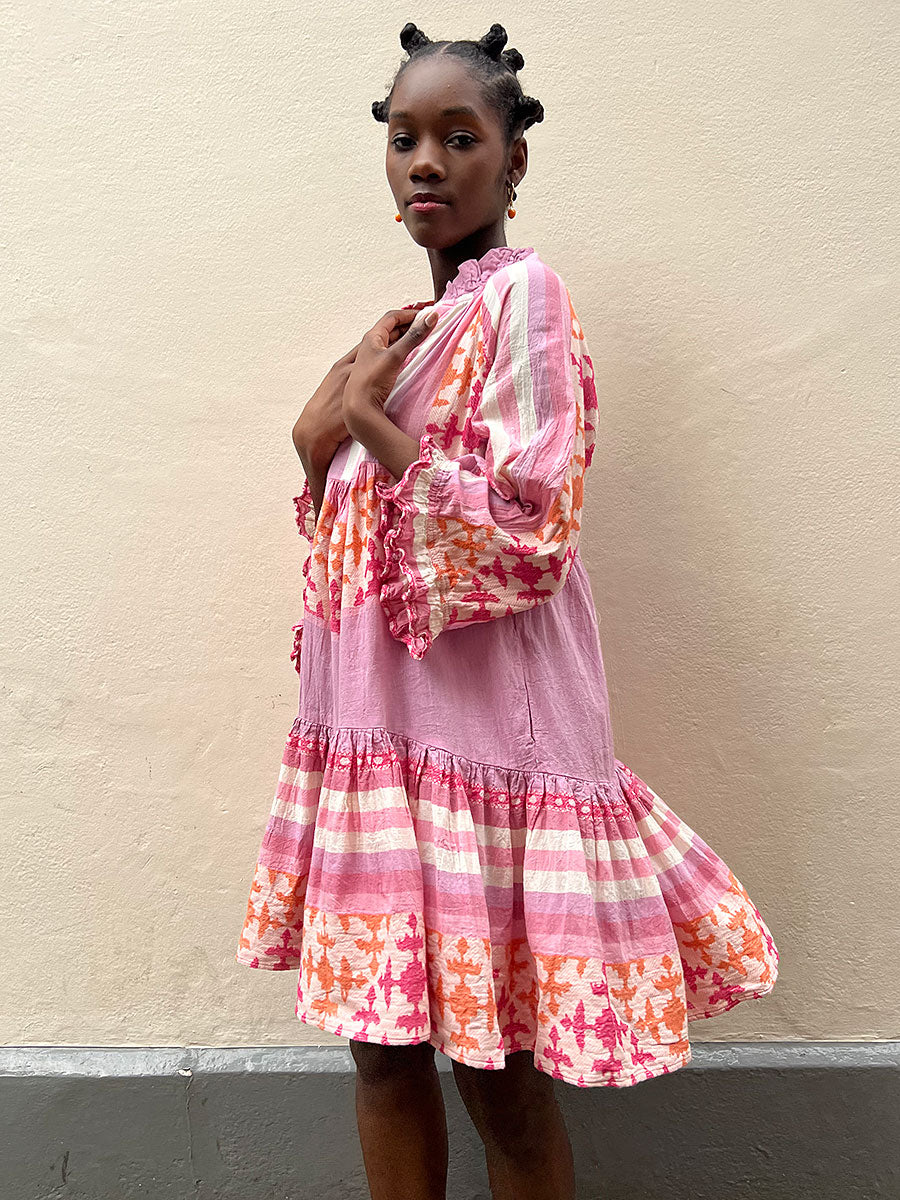 Pearl and Caviar-Zakar Pattern Short Dress - Pink/Coral