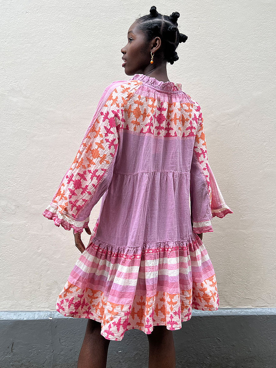 Pearl and Caviar-Zakar Pattern Short Dress - Pink/Coral