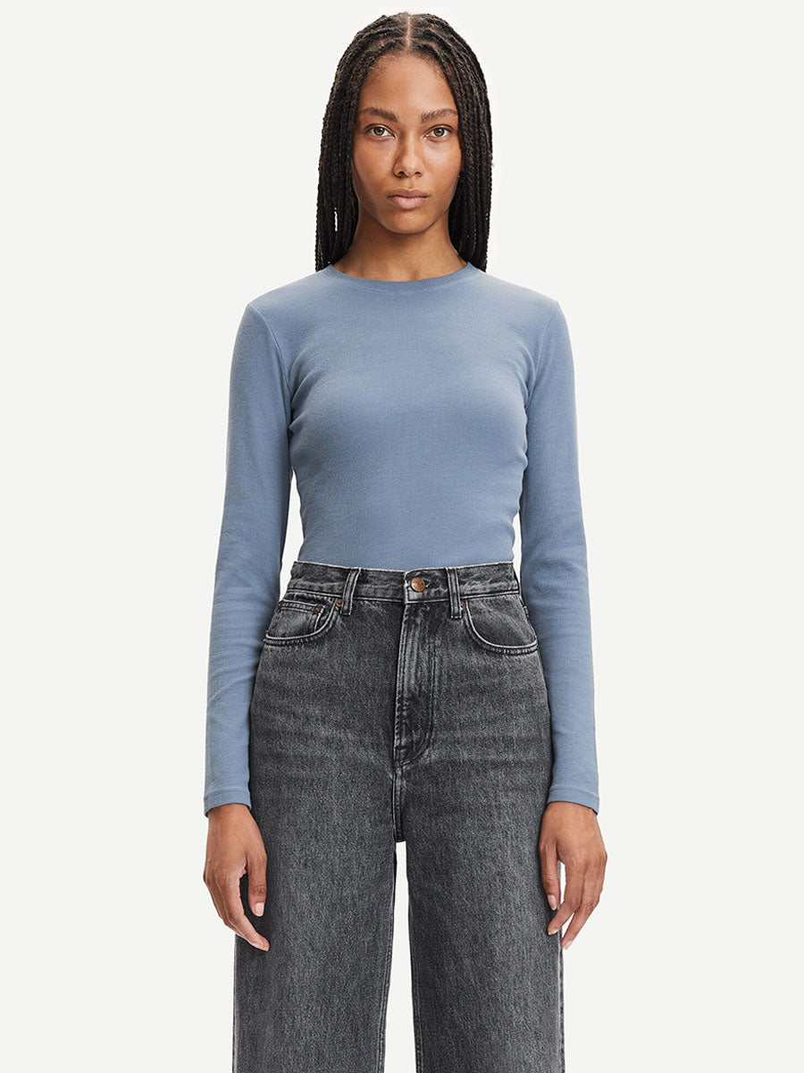 Samsoe Samsoe Alexa Long Sleeve Tee - China Blue