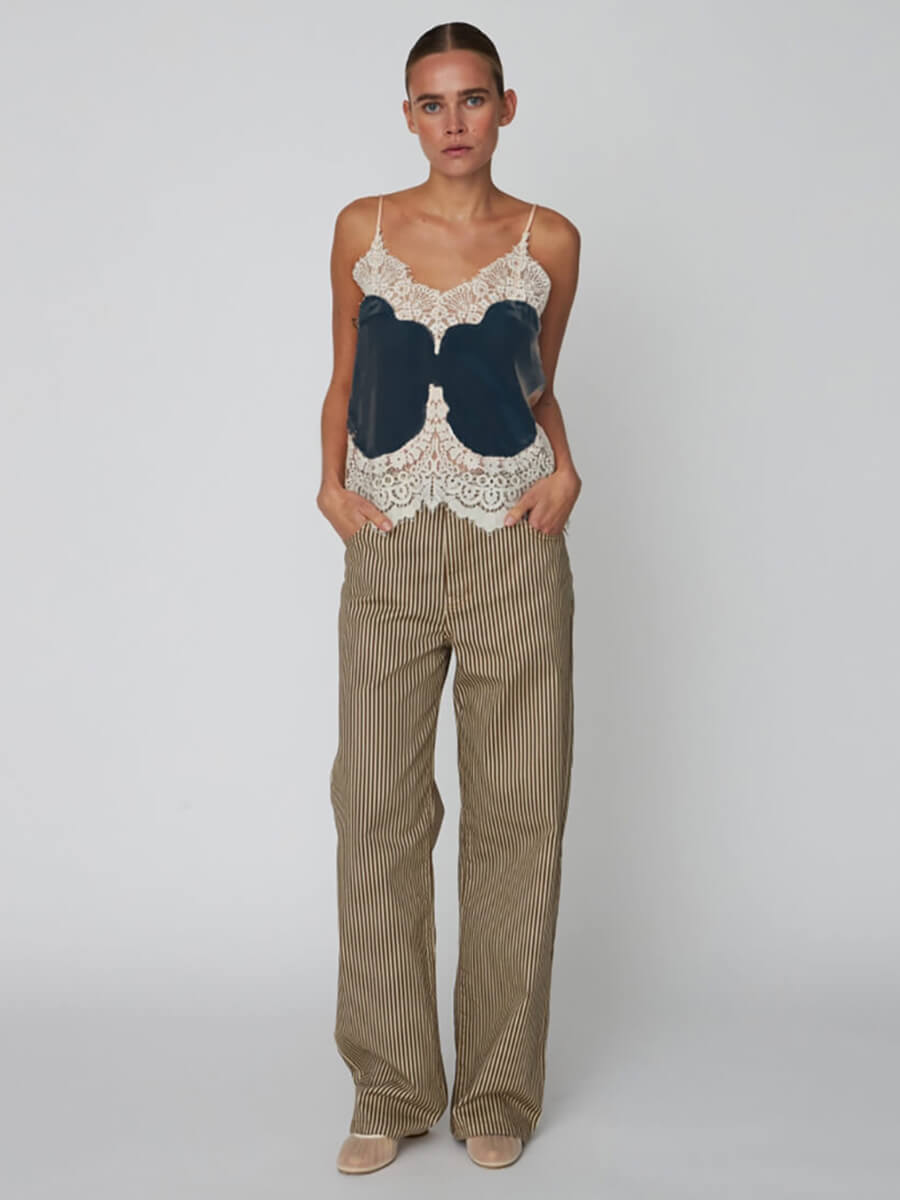 Delicate Lace Top - Navy/Creme