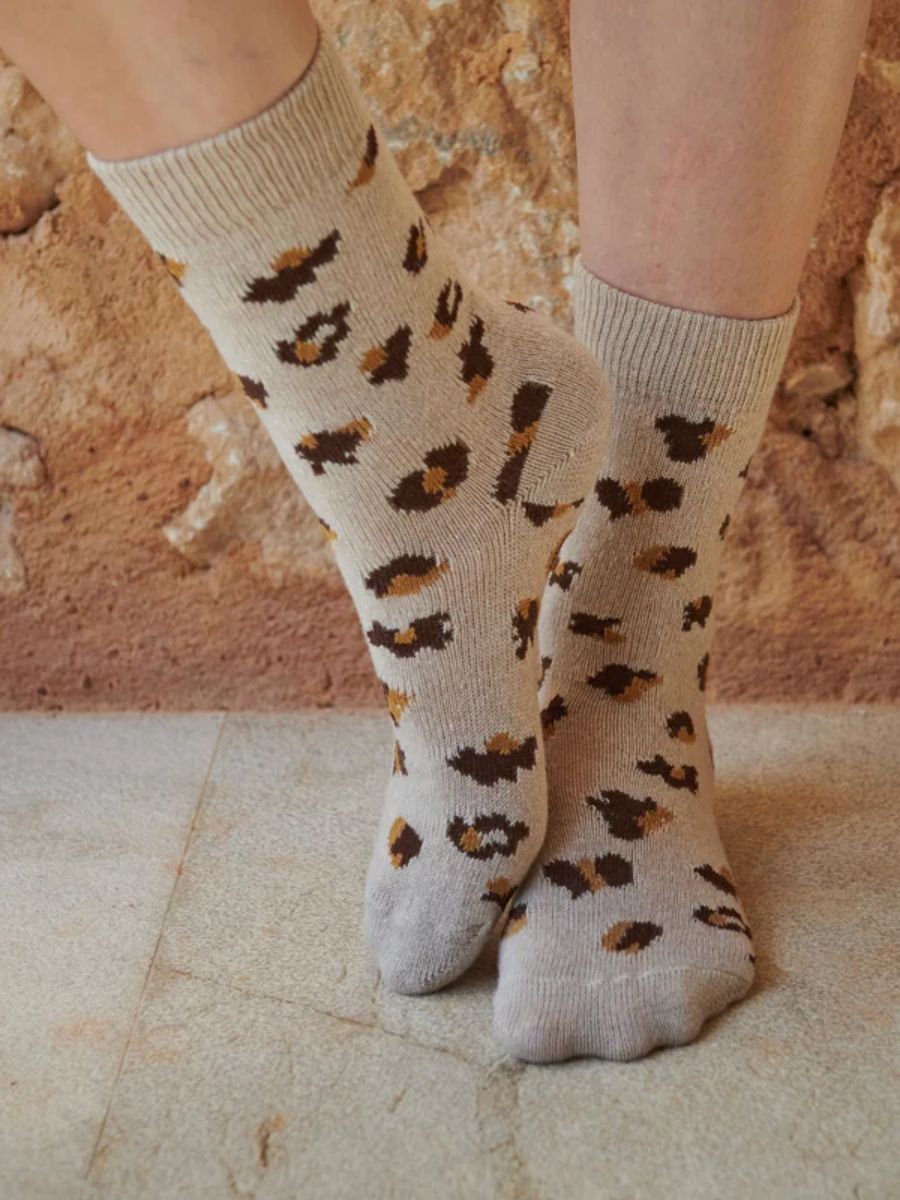 Cecilie Socks - Beige Leopard