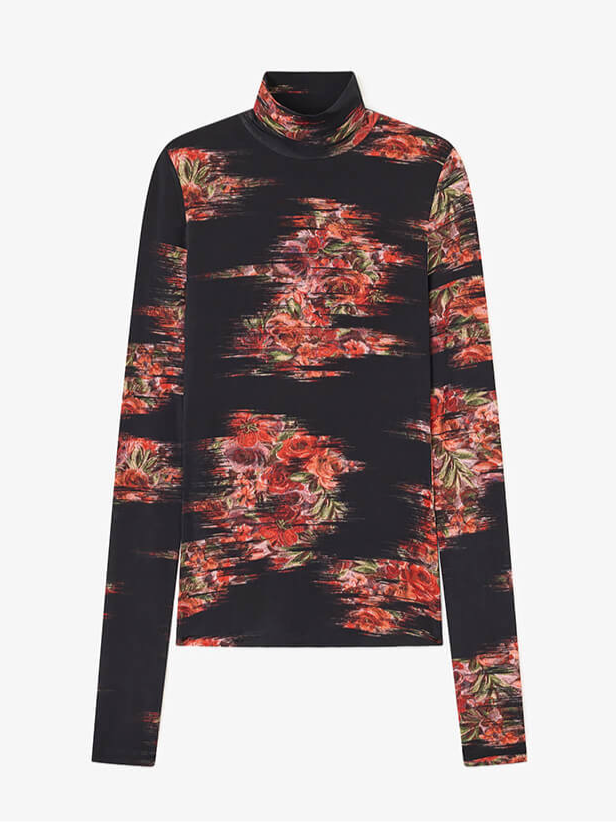 Ganni PRINTED SHINY JERSEY TURTLENECK