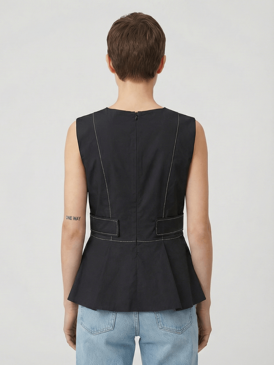 GANNI
Stretch Cotton V-neck Pocket Blouse