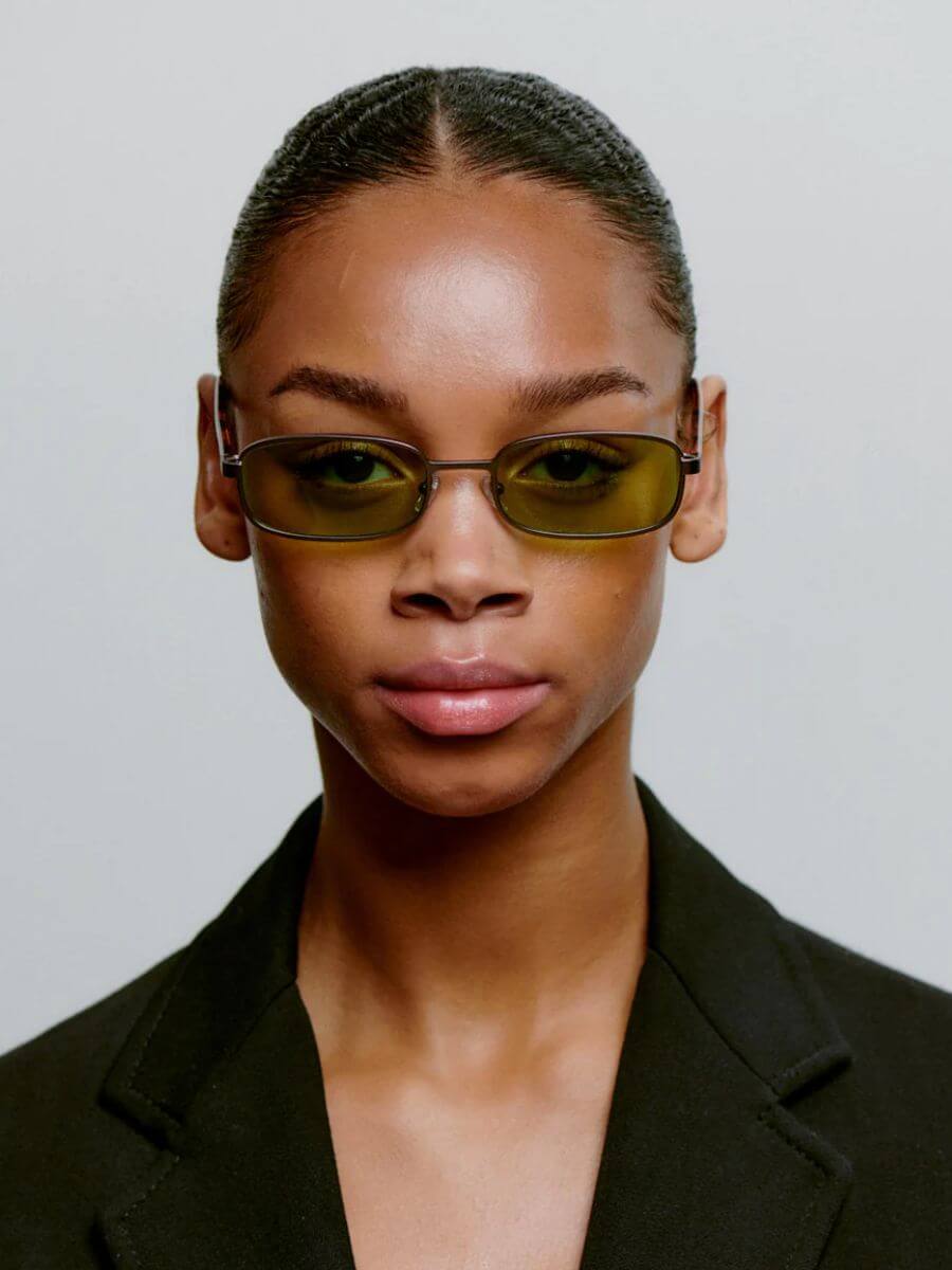 A.Kjaerbede Noah Sunglasses in Matte Gun Metal Havana on model