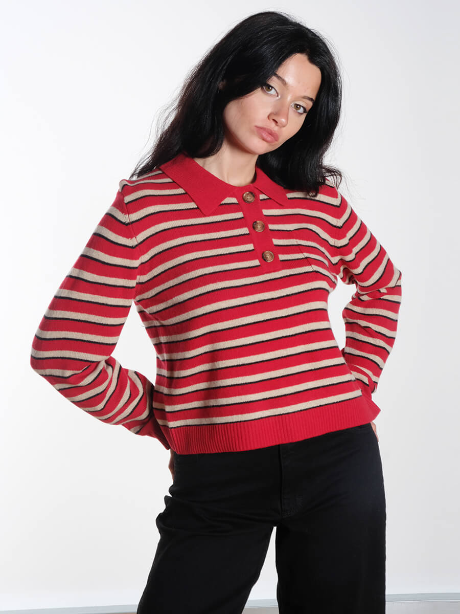 Baum und Pferdgarten - Cori Sweater - Crimson Red Stripe  Nicette Jeans - Black Denim Bukela - Palma Boots - Black