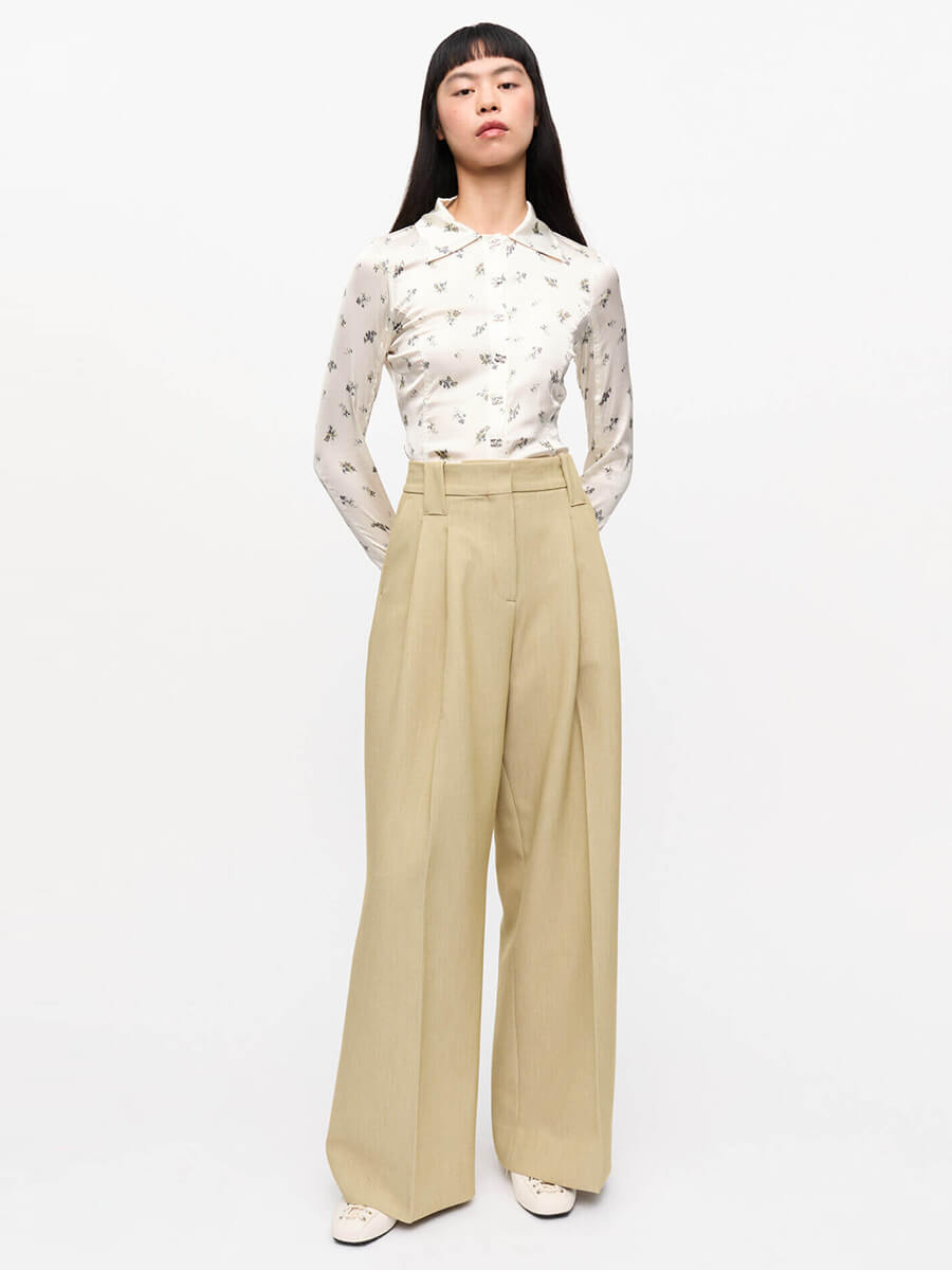 Ganni Beige Twill Suiting Mid Waist Trousers