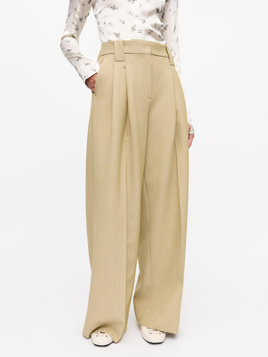 Ganni Beige Twill Suiting Mid Waist Trousers