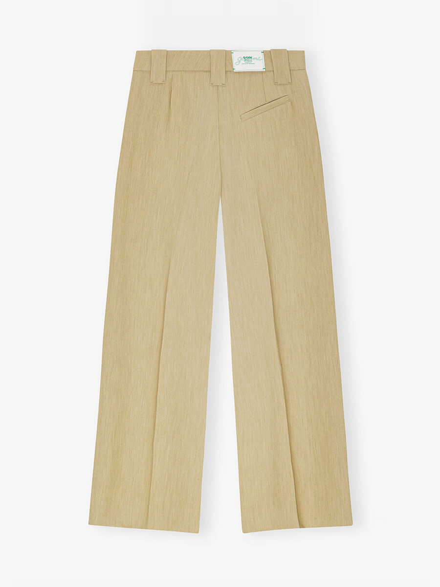 Ganni Beige Twill Suiting Mid Waist Trousers