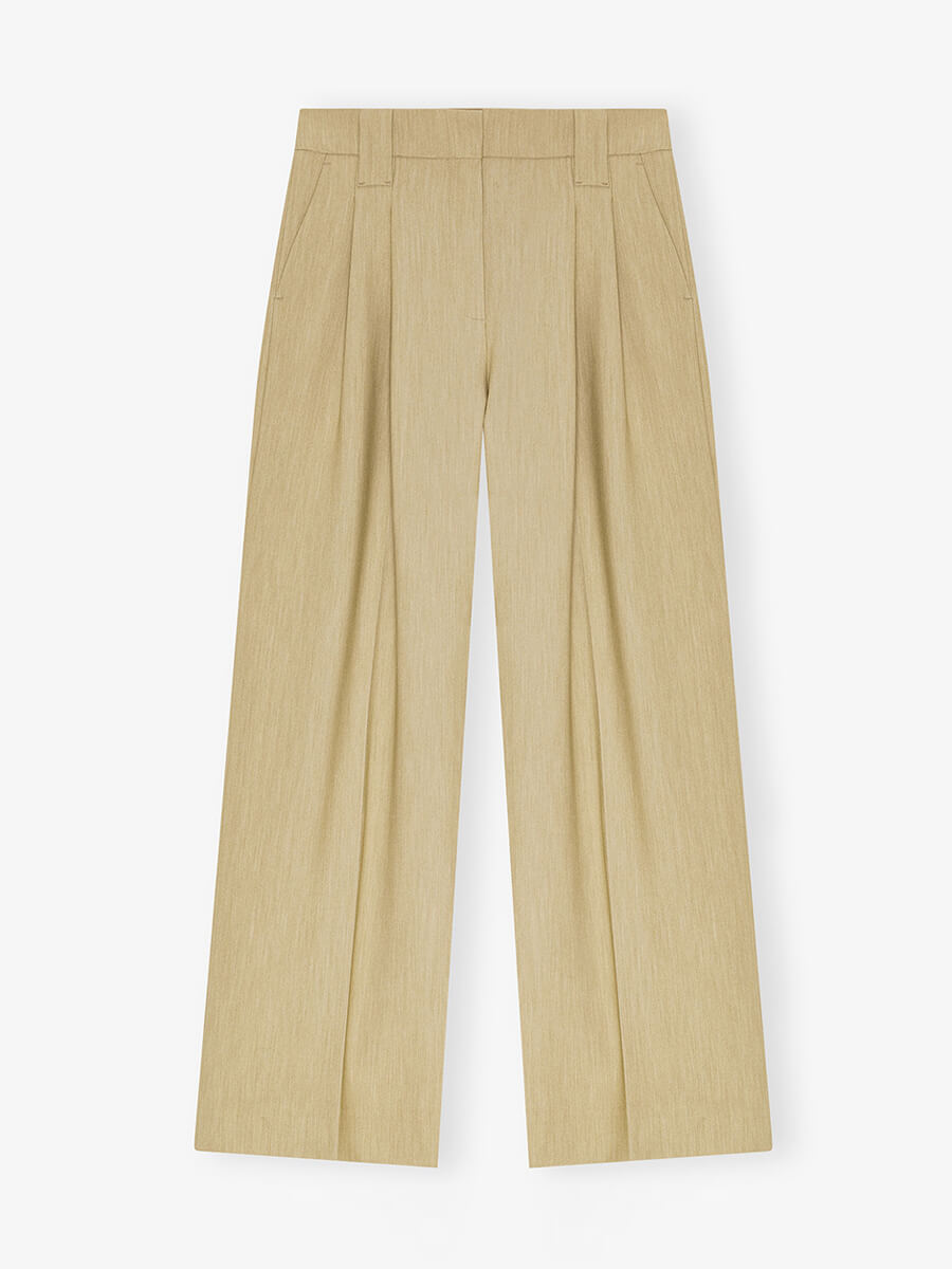 Ganni Beige Twill Suiting Mid Waist Trousers