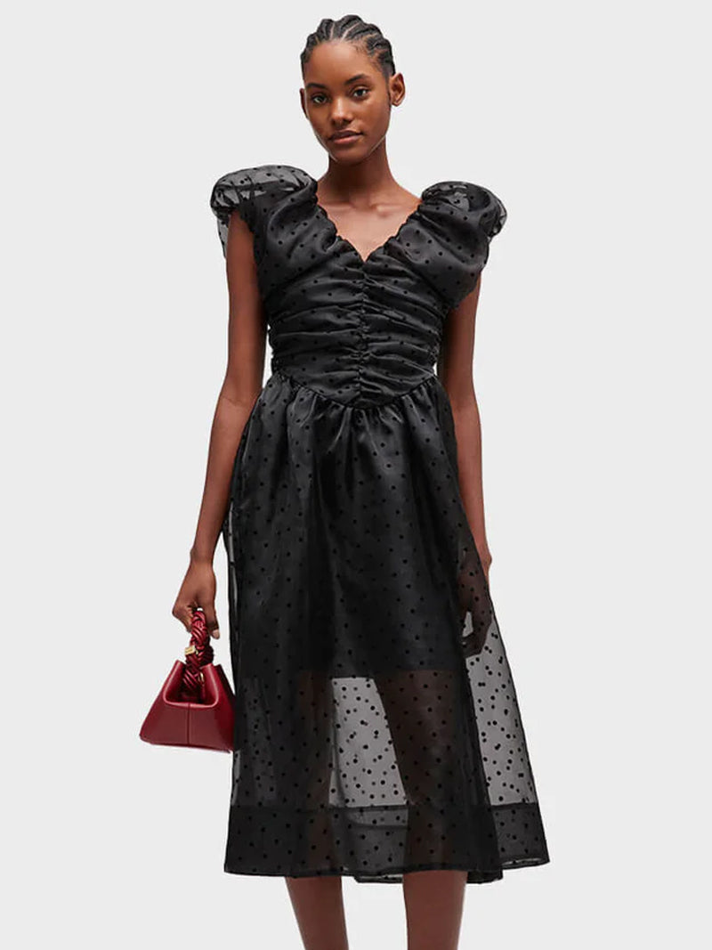 Black Organza Ruched Dress