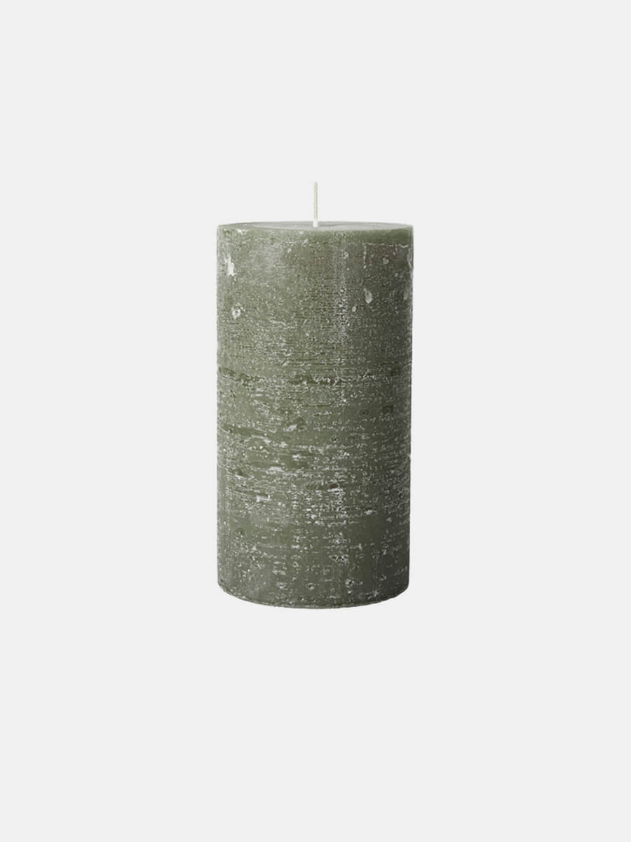 Broste Copenhagen Rustic Pillar Candle 10x18 - Grape Leaf Green