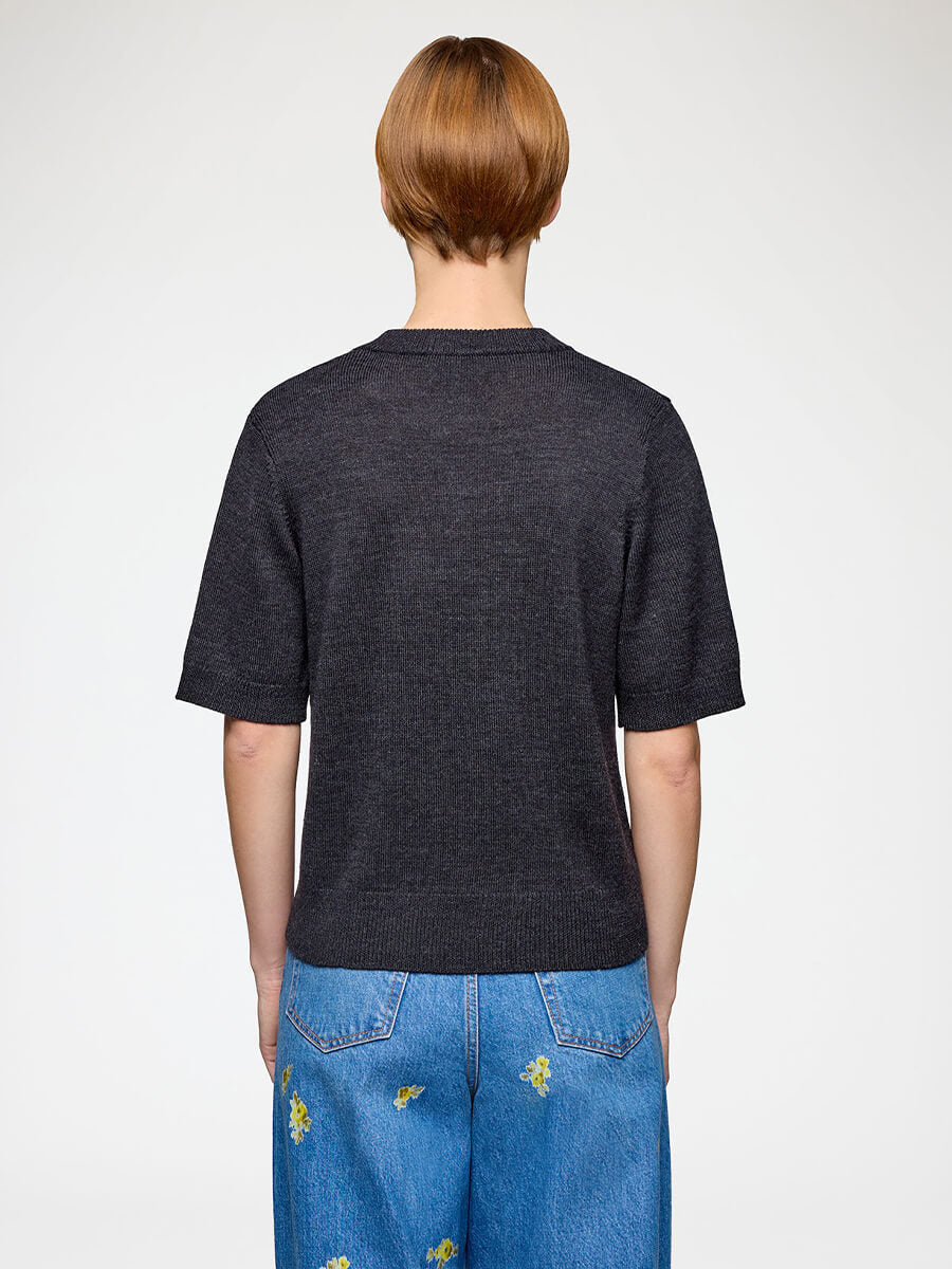 Ganni
Crochet Appliqué Merino Tee - Phantom