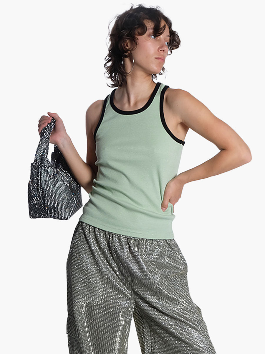 Dawn X Dare-raja-top-green-Dawn-and-dare-kass-trousers-silver