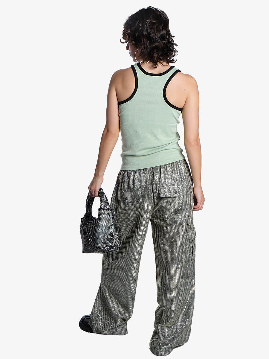 Dawn X Dare-raja-top-green-Dawn-and-dare-kass-trousers-silver