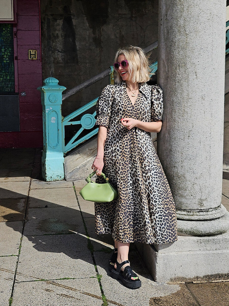 Leopard Cotton Poplin V-neck Maxi Dress