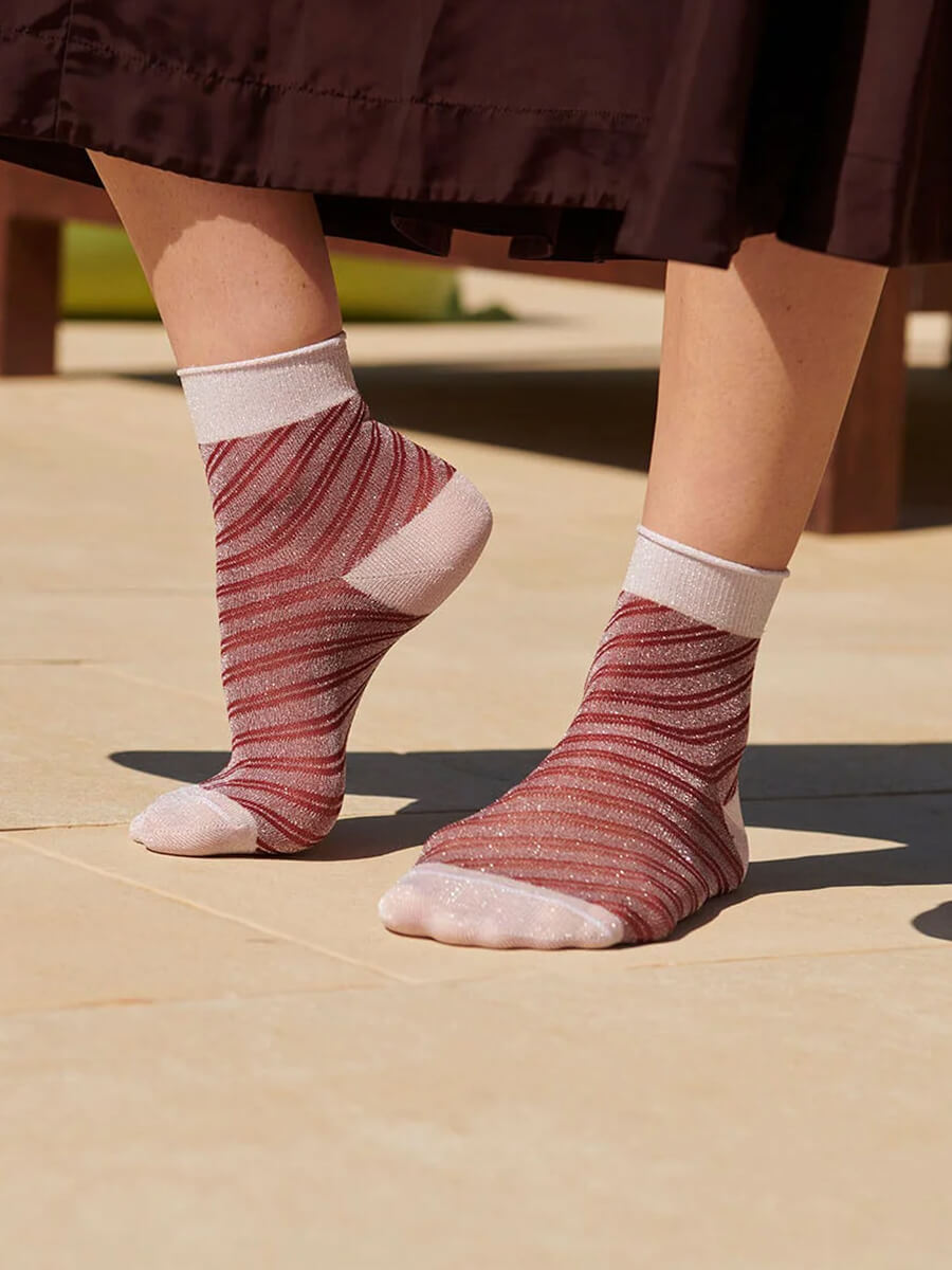 MP Denmark Elisa Glitter Short Socks - Wine Red 