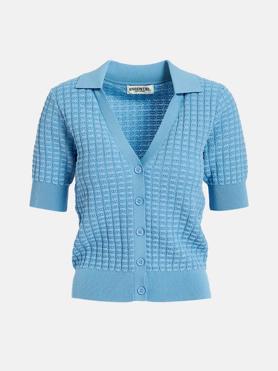 Essentiel Antwerp Fabio Top - Middle Blue knitted collar top