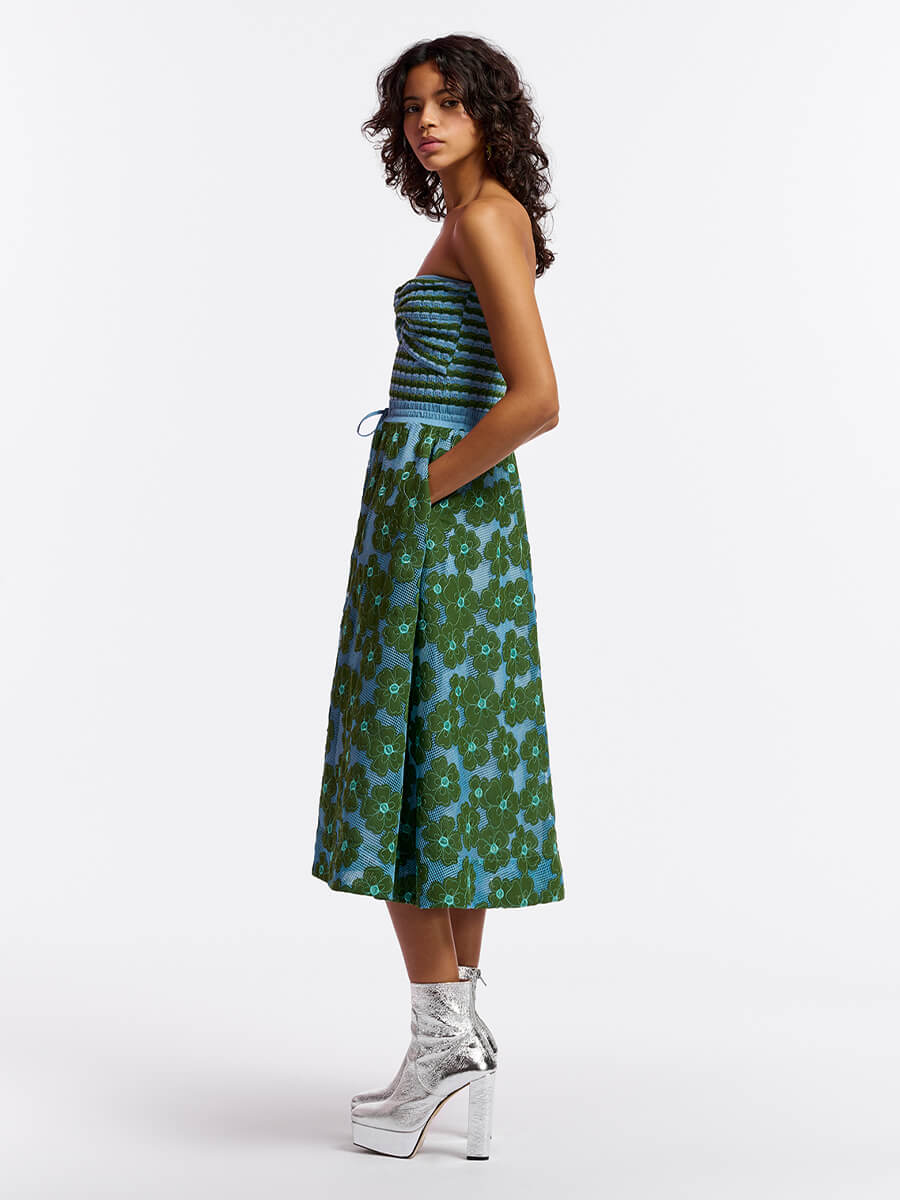 Essentiel Antwerp Flouride Top Blue/Green - Bandeau top with knot front and knitted rib 