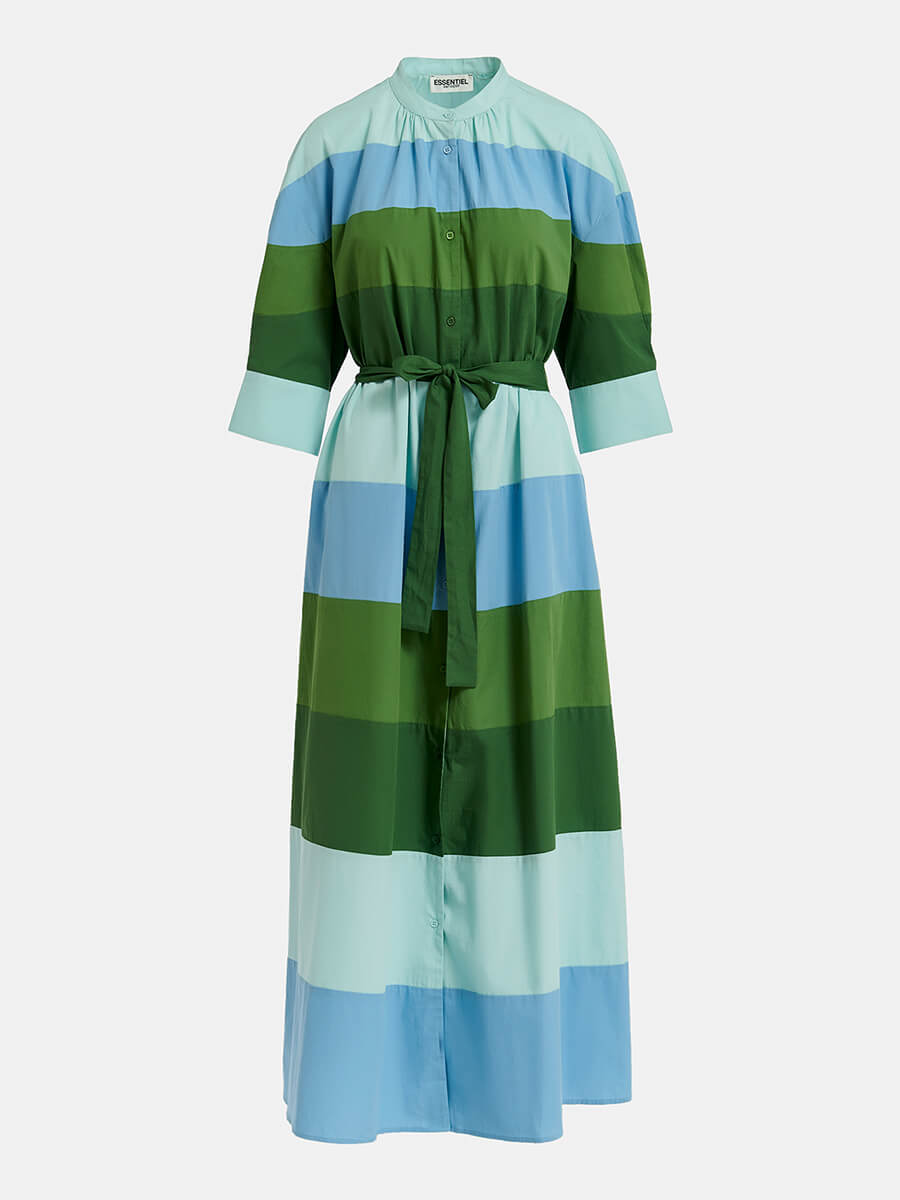 Essentiel Antwerp Frappacino Dress green and blue stripe shirt style