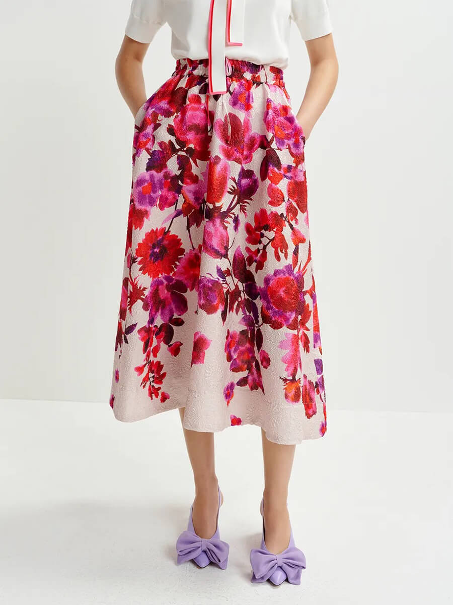 Essentiel-Antwerp-Harbour-Floral-Jacquard-Midi-Skirt