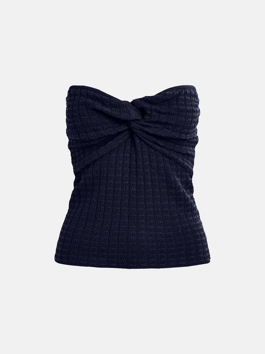 Essentiel-Antwerp-Holo-Knitted-Strapless-Top-Navy