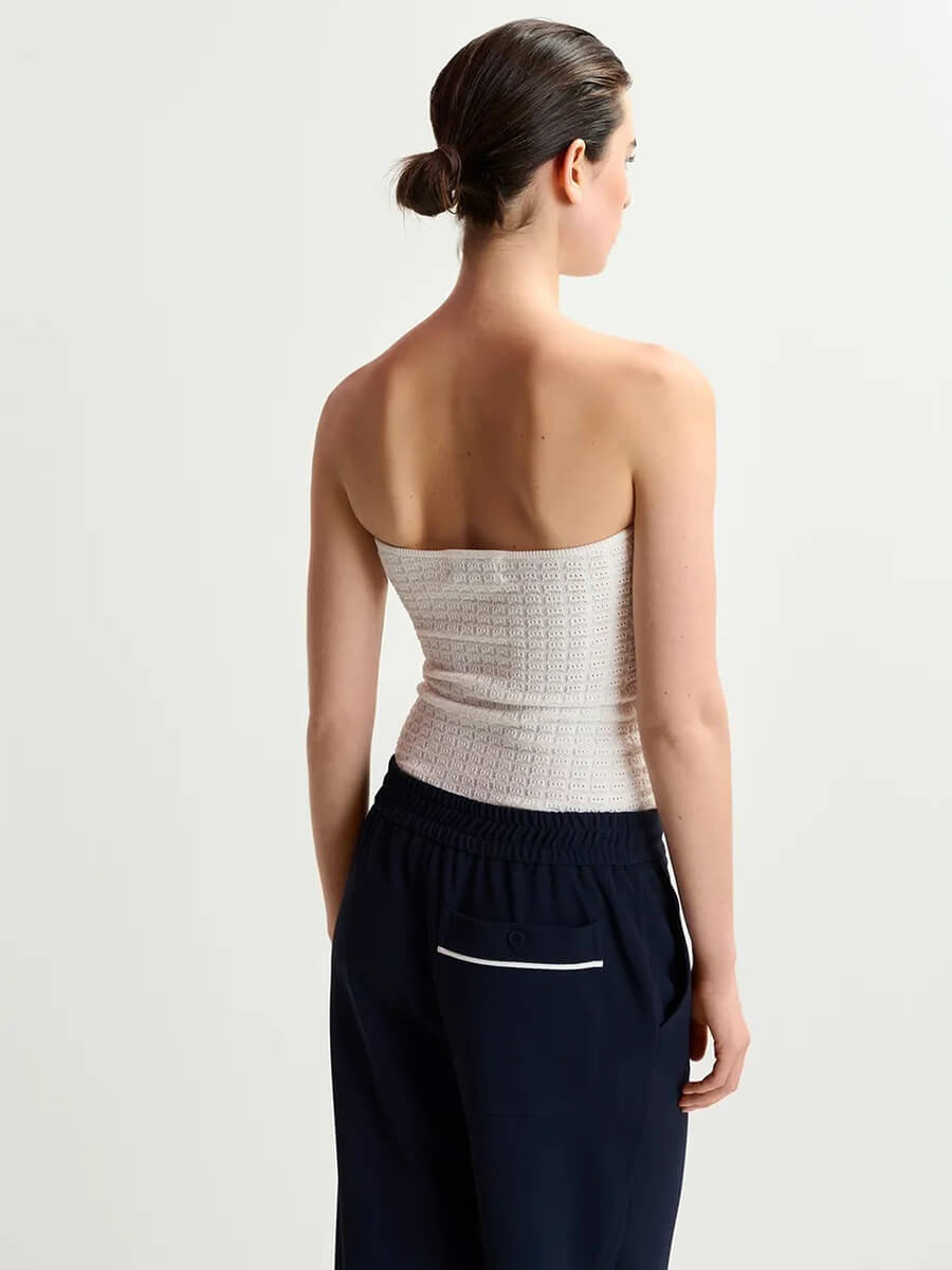 Essentiel-Antwerp-Holo-Knitted-Strapless-Top-White