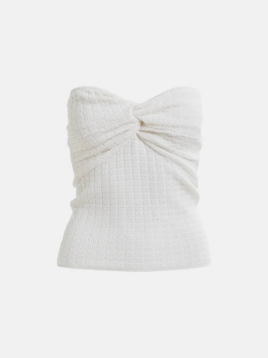 Essentiel-Antwerp-Holo-Knitted-Strapless-Top-White