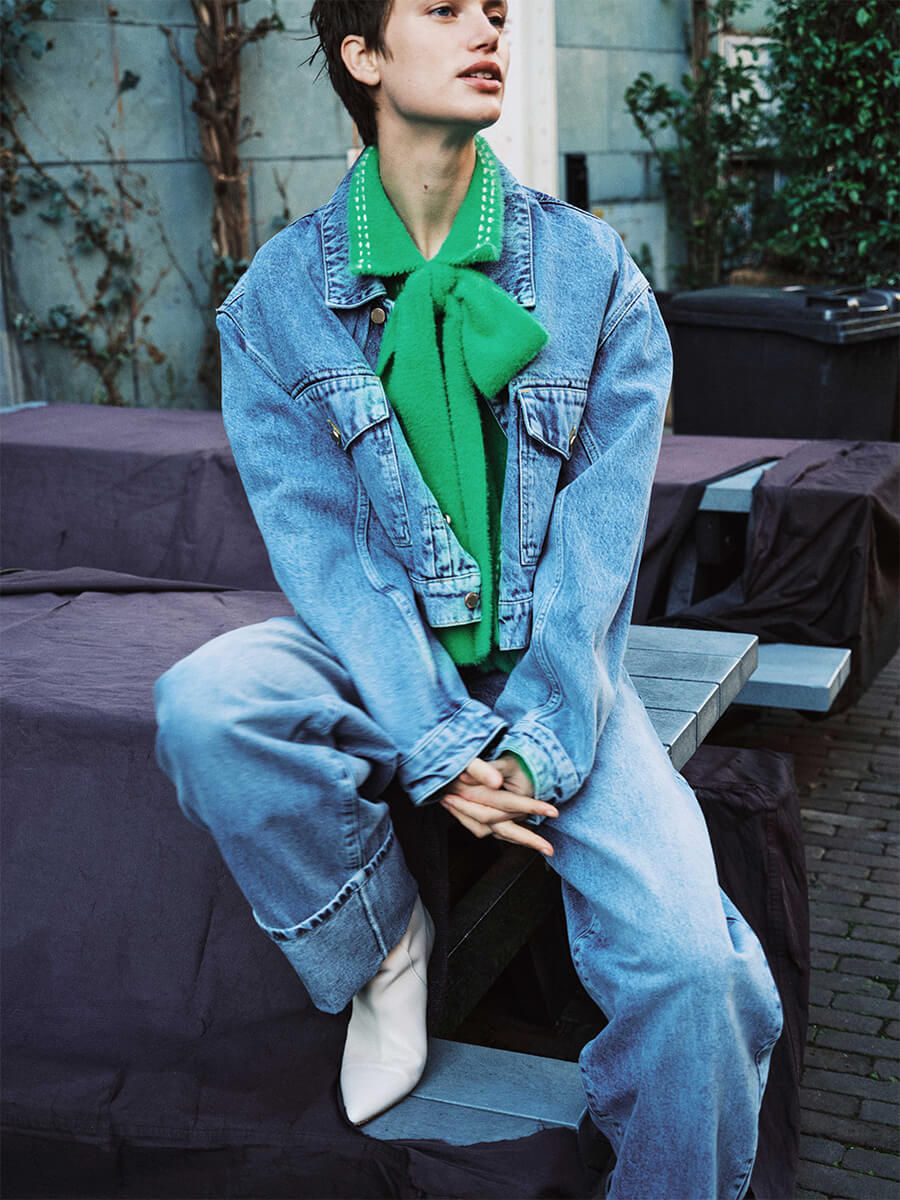 Essentiel-Antwerp-Hoop-Knit-With-Self-Scarf-Green