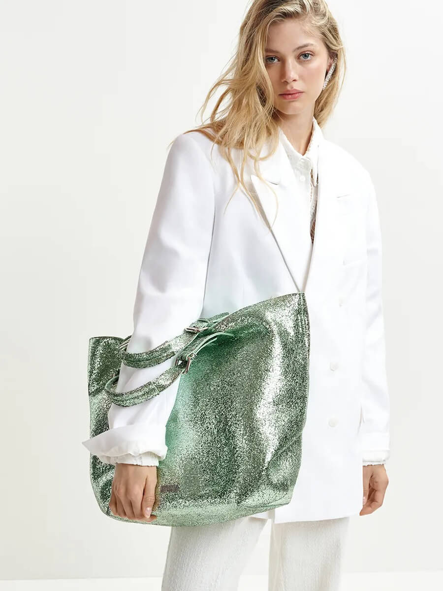 Essentiel-Antwerp-Hurry-Metallic-Shopper-Bag-Green