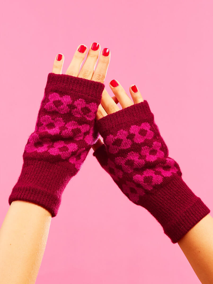 Mabel Sheppard Fingerless Mitten Gloves - Wine