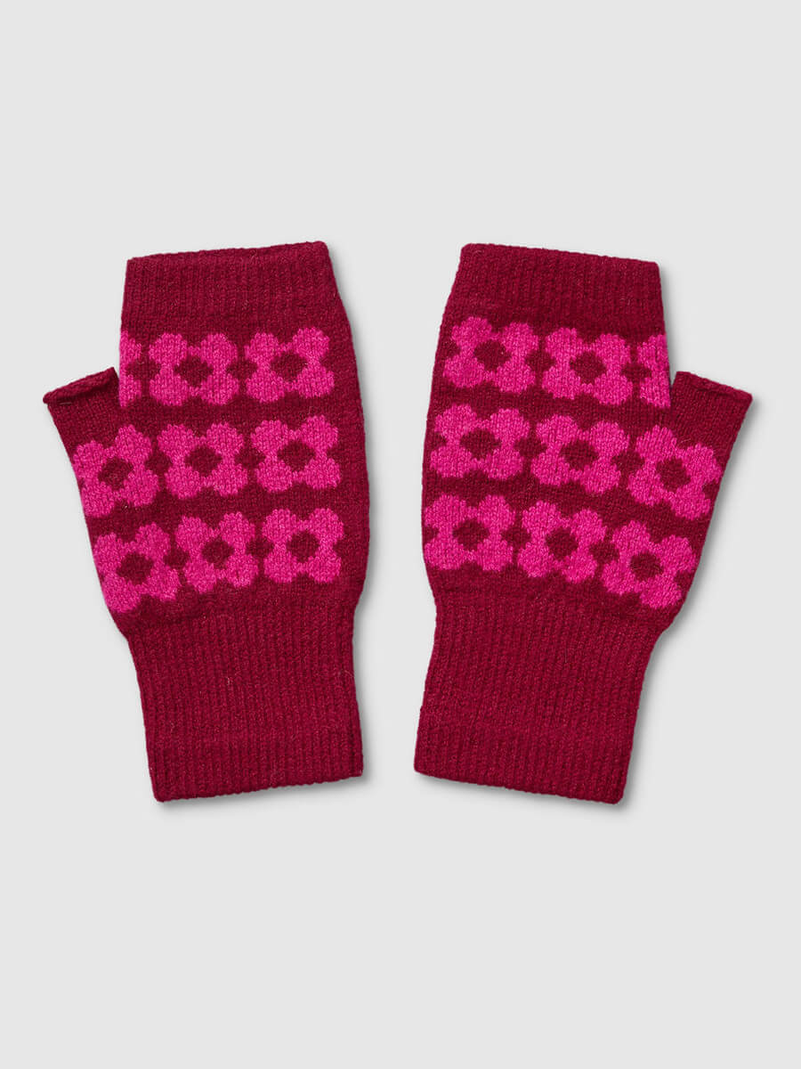 Mabel Sheppard Fingerless Mitten Gloves - Wine