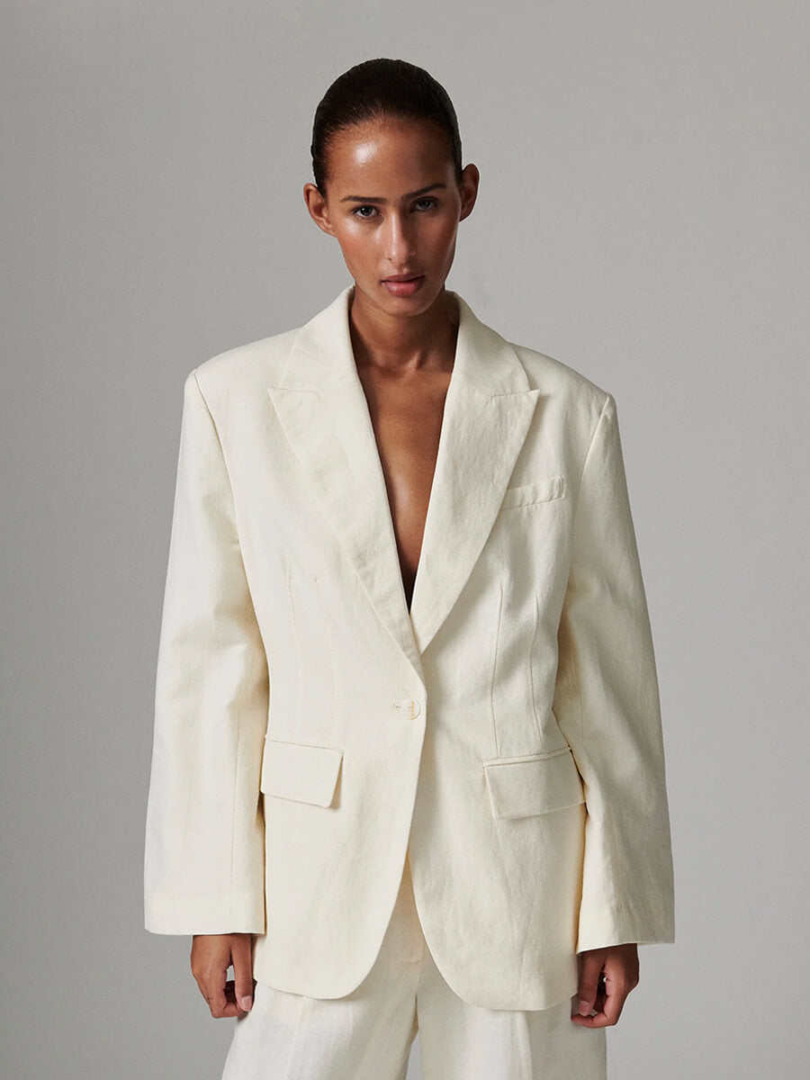 Day Birger et Mikkelsen Fiona Contrast Linen Blazer  - Jet Stream