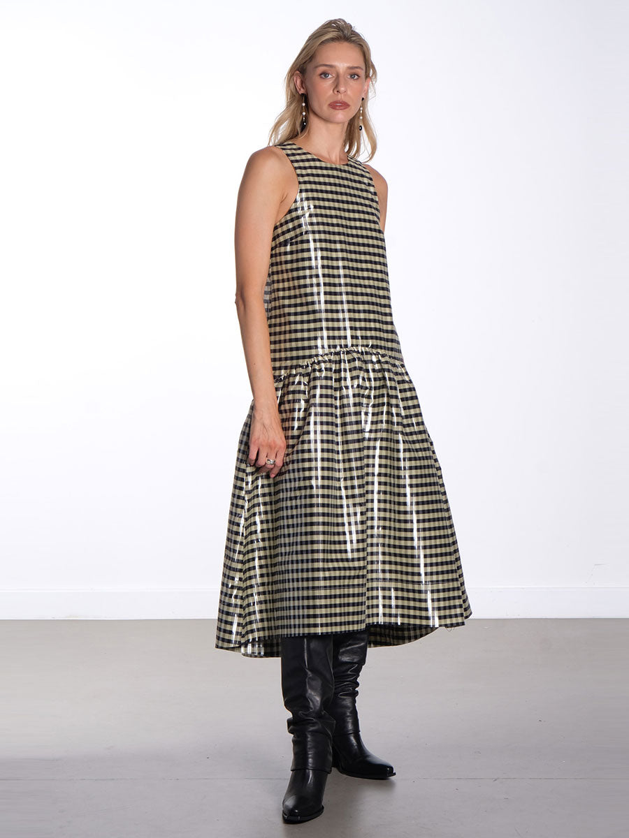 Shiny Check Jacquard Midi Dress