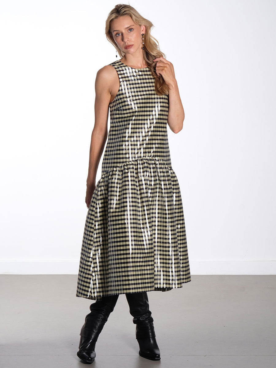 Shiny Check Jacquard Midi Dress