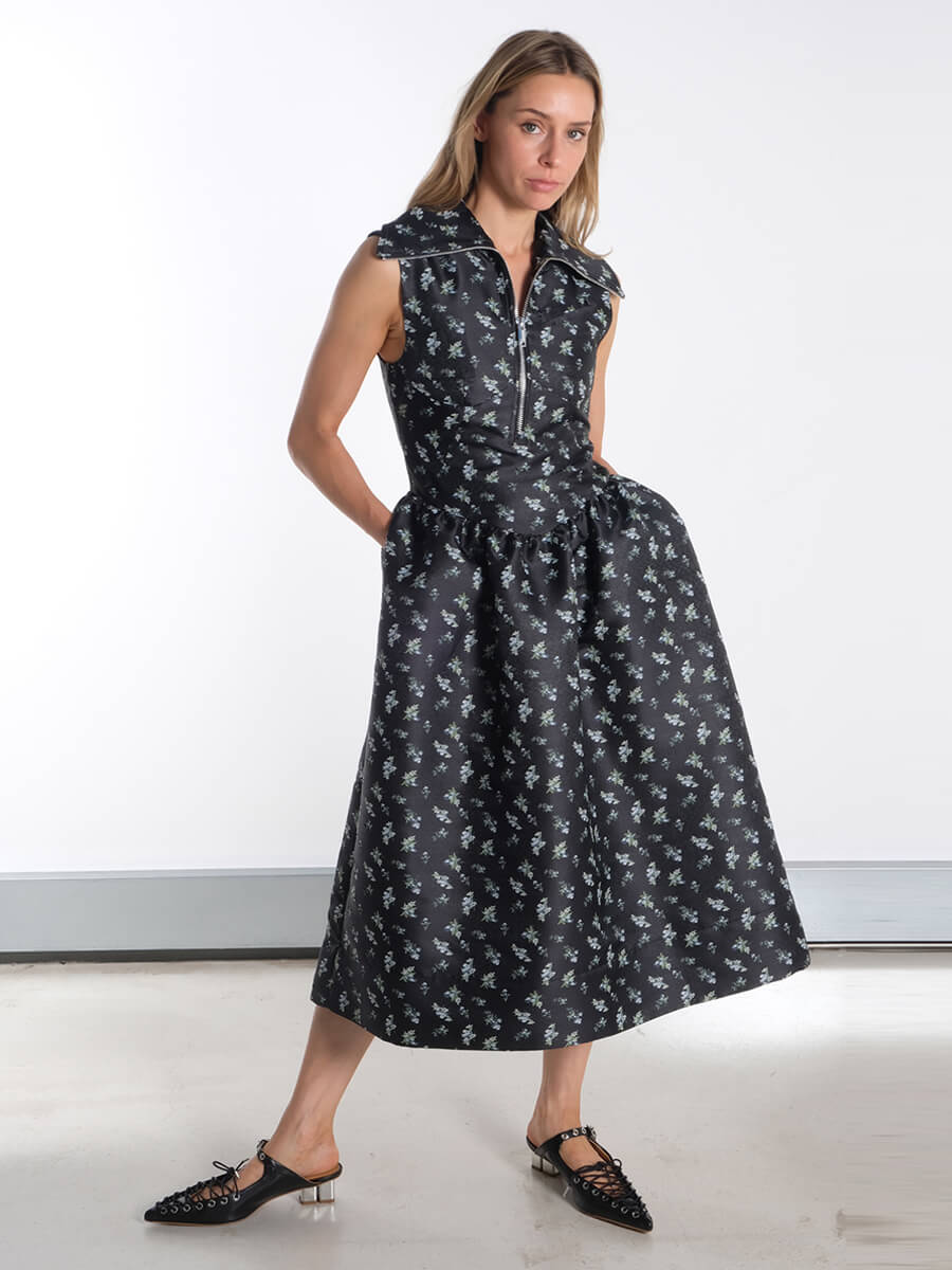 GANNI
Black Floral Jacquard Midi Dress