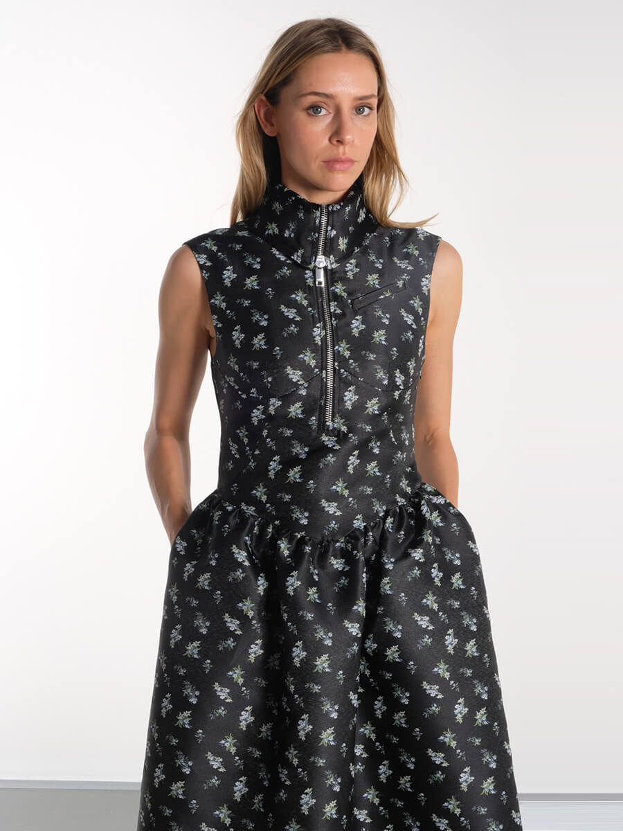 GANNI
Black Floral Jacquard Midi Dress