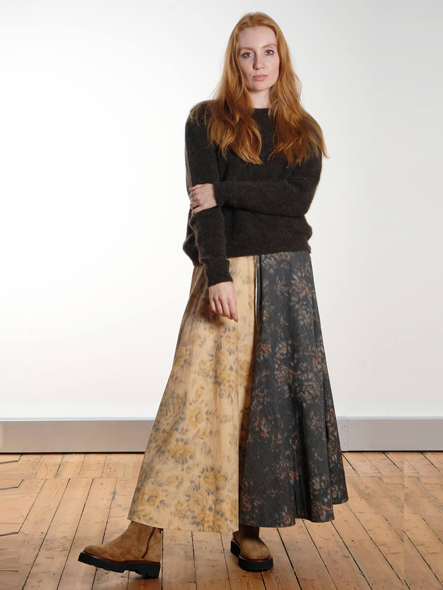 GANNI Black and Beige Floral Skirt