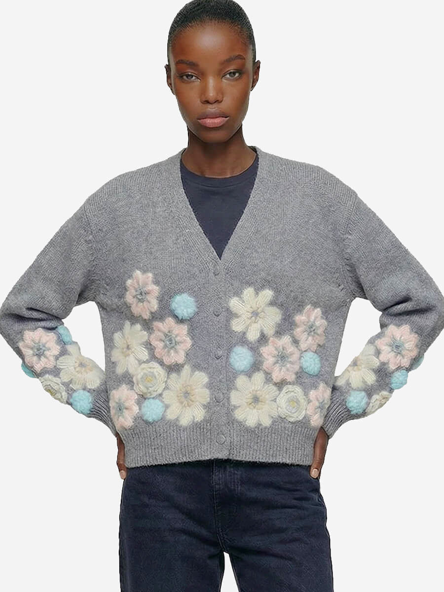 GANNI Cotton Cashmere Flower Cardigan 