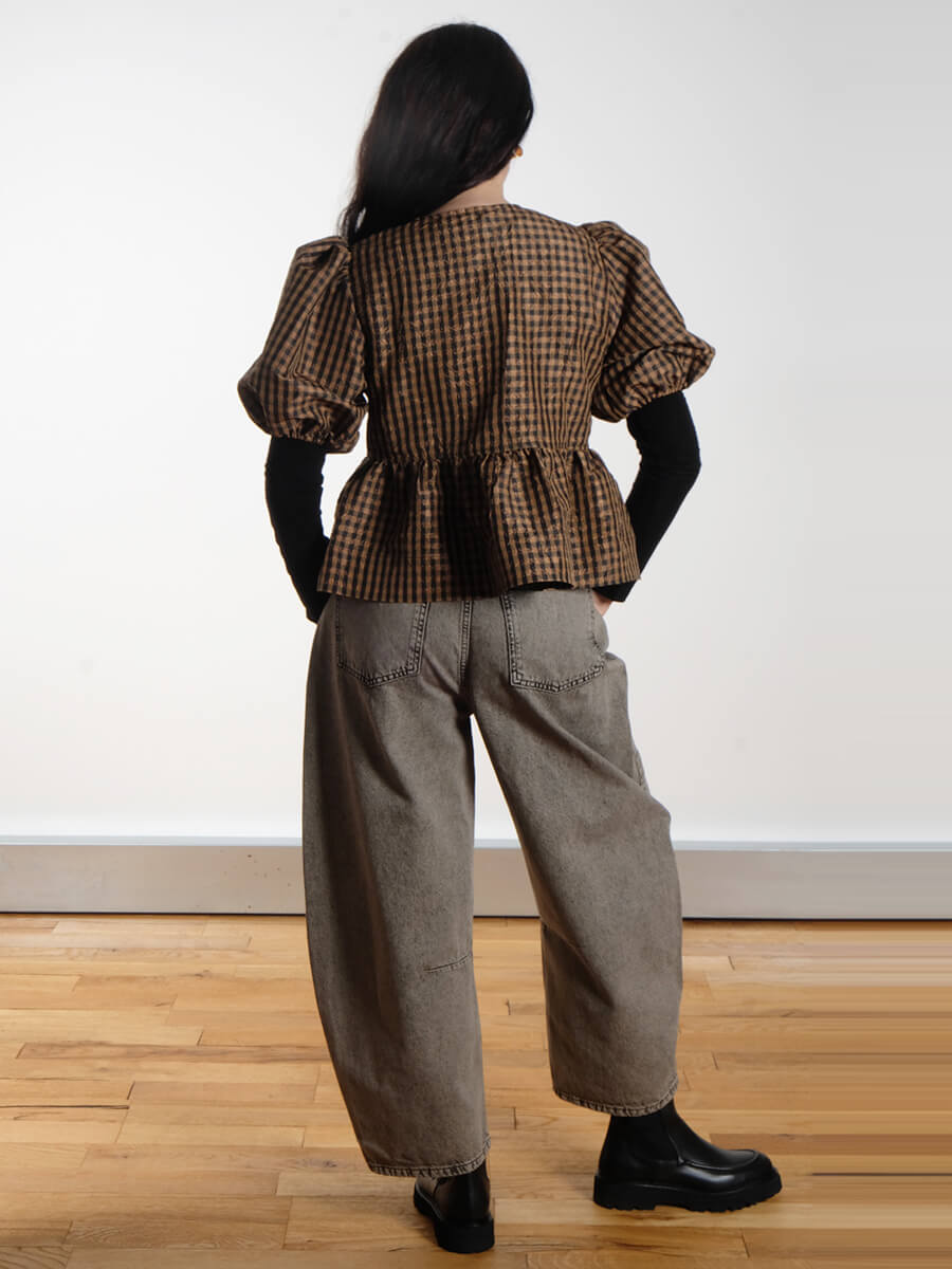 GANNI
Crinkled Check Blouse - Tobacco Brown