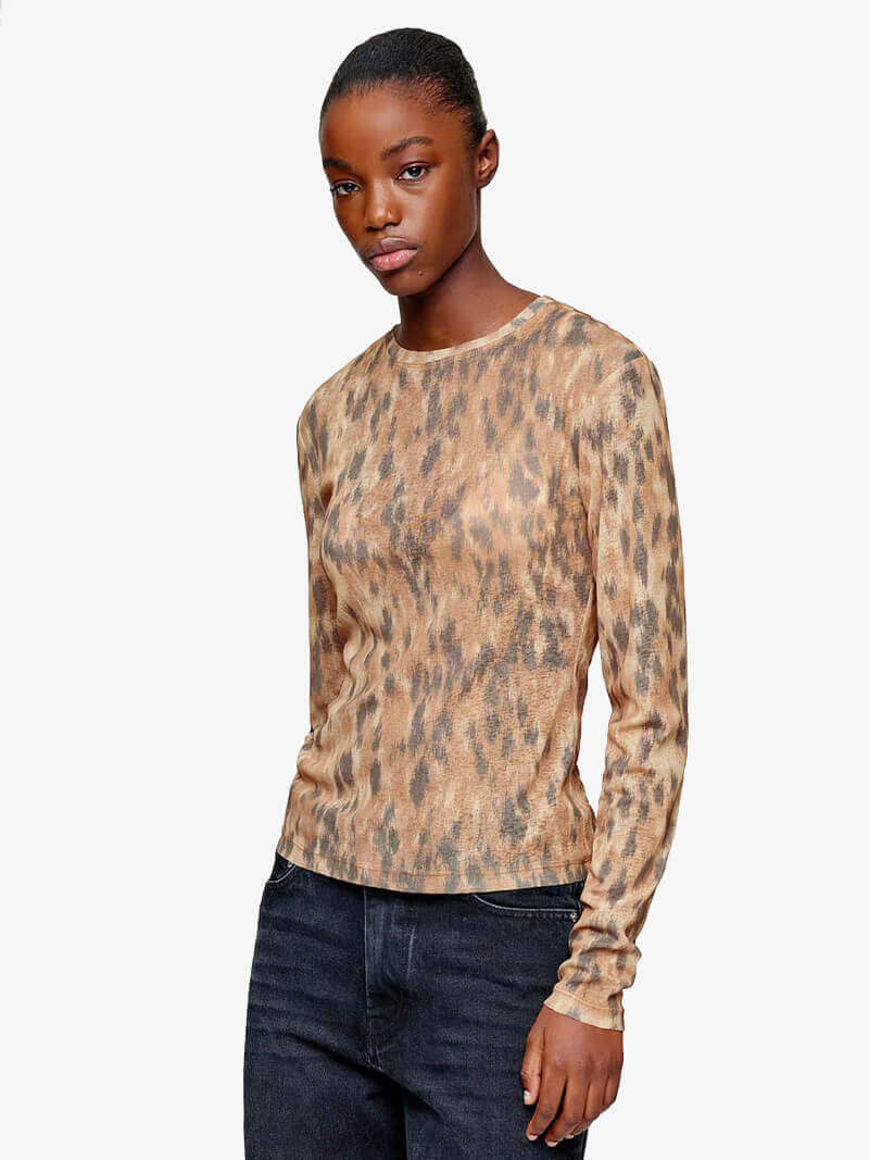 GANNI Printed Marl Mesh Long-sleeve Top - Burro 