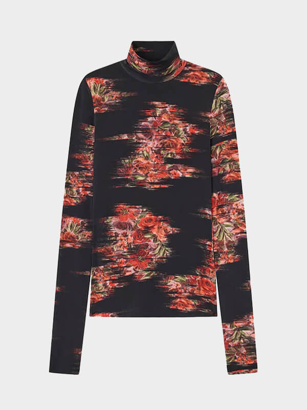 GANNI
Printed Shiny Jersey Turtleneck