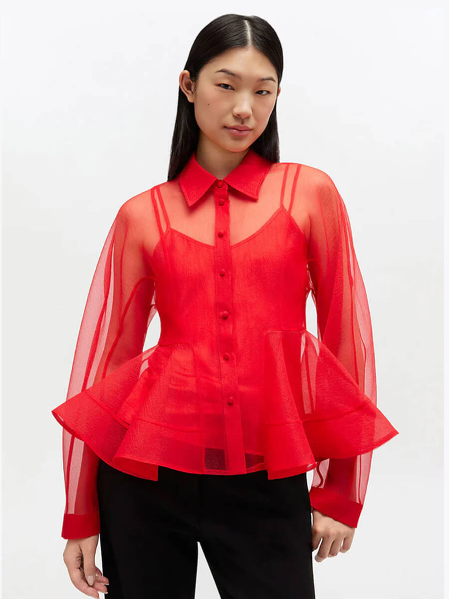GANNI
Red Organza Peplum Shirt