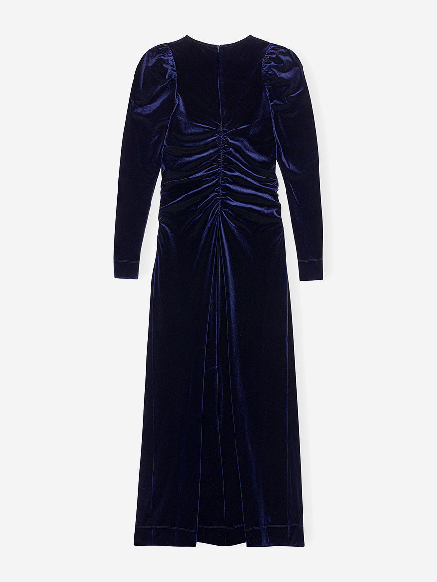 Ganni---Velvet-Jersey-Gathered-Long-Dress-Total-Eclipse-