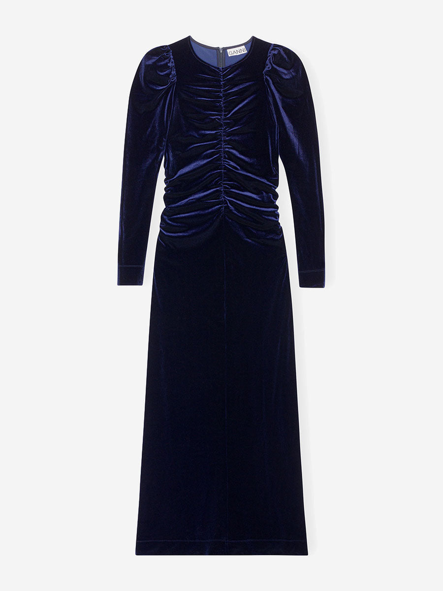 Ganni---Velvet-Jersey-Gathered-Long-Dress-Total-Eclipse-