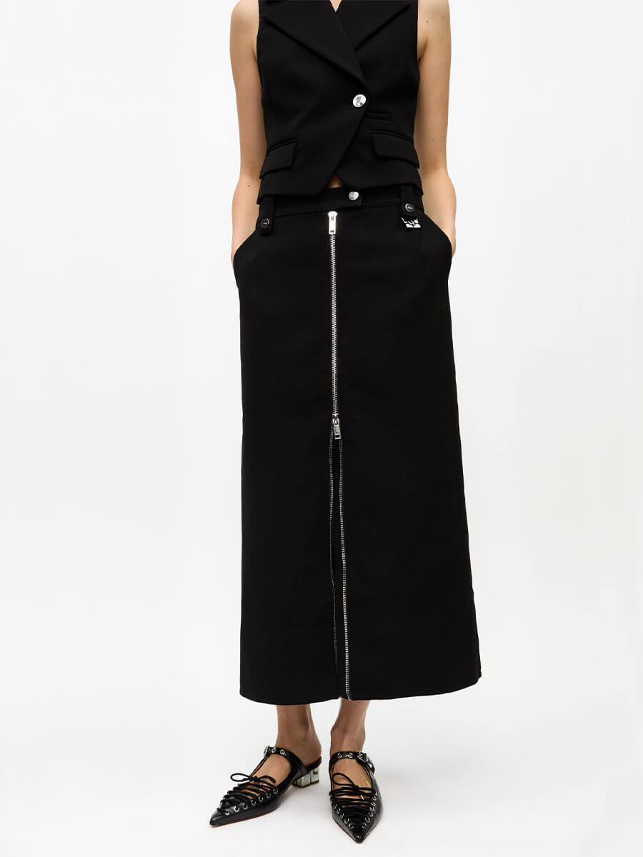 Ganni-Black-Bonded-Crepe-Skirt