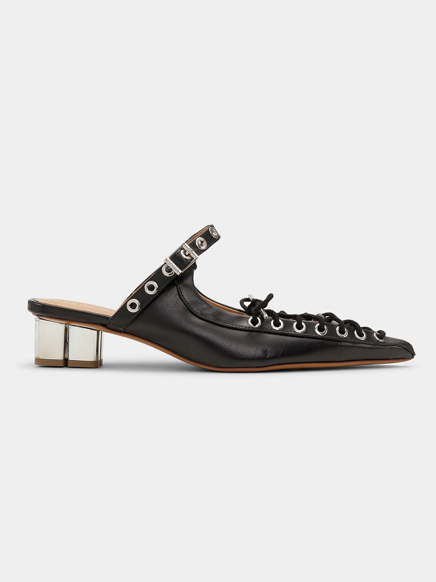 Ganni-Black-Oleatex-Lace-Up-Mules